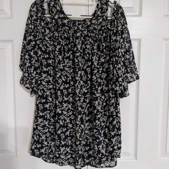 Sonja B Tops - Sonja B Floral Cold Shoulder Top 1X